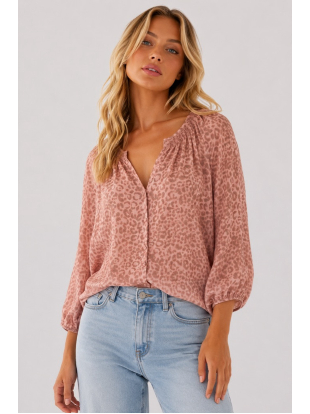 LOFT Pink Leopard Print Peasant Blouse Boho Romantic Cottagecore Quiet Luxury S